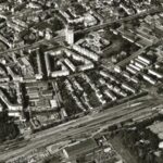 Luftbild Karlsruhe Oststadt von Südwesten. Im Vordergrund die Lohfeldsiedlung. Aufnahme (Stadt Karlsruhe) 1980er.